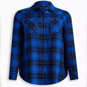 New TORRID 1X Brushed Rayon Acrylic Laced Button Up Soft Plaid Cozy Shirt Cabin